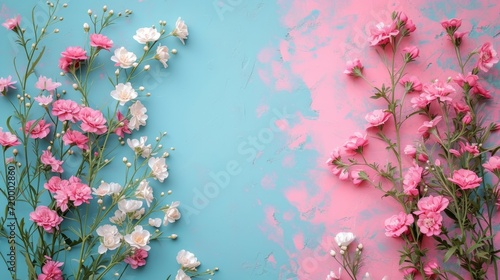 minimalist vivid advertisment background with spring bouquet and copy space