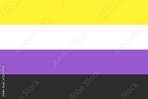 Non-Binary pride community flag, LGBT symbol, Sexual minorities identity, four stripes white, black, yellow and purple