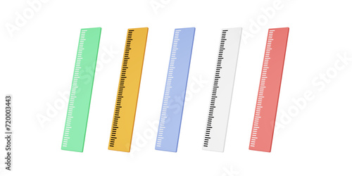 3D illustration of a set of colorful rulers isolated on transparent background