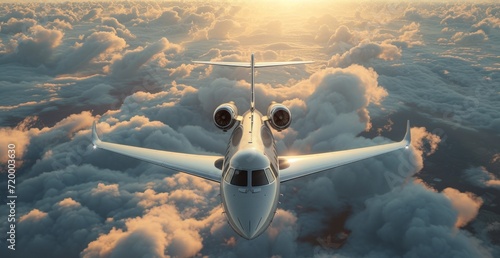 a jet travels through the clouds and sky