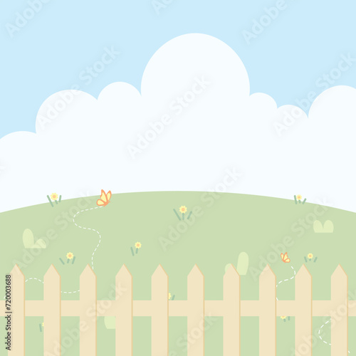 Cute kawaii cartoon landscpe meadow background