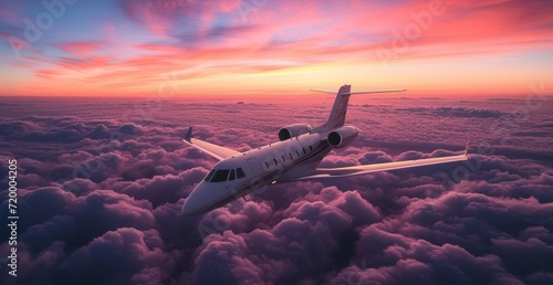 a jet travels through the clouds and sky