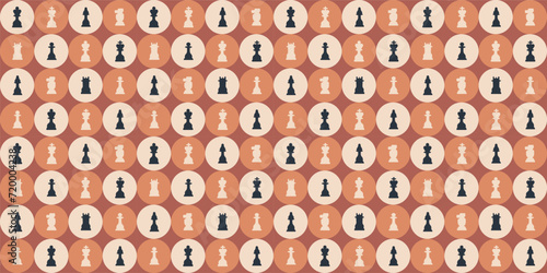 Chess Board Retro Seamless Pattern. Board Game Sport Championship Background with Chess Pieces.