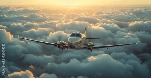 a jet travels through the clouds and sky