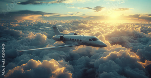 a jet travels through the clouds and sky