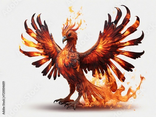 Aggressive looking Phoenix bird burning concept, bird body is firing. Generative AI