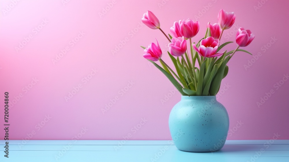 Fototapeta premium minimalist vivid advertisment background with spring bouquet and copy space