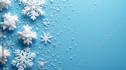 minimalist vivid advertisment background with snowflakes and copy space