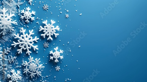 minimalist vivid advertisment background with snowflakes and copy space