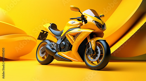 3d render yellow motorcycle in violet background