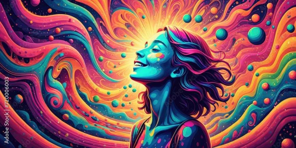 illustration of someone's happiness. Positive Emotion. Happy face. Psychedelic Art