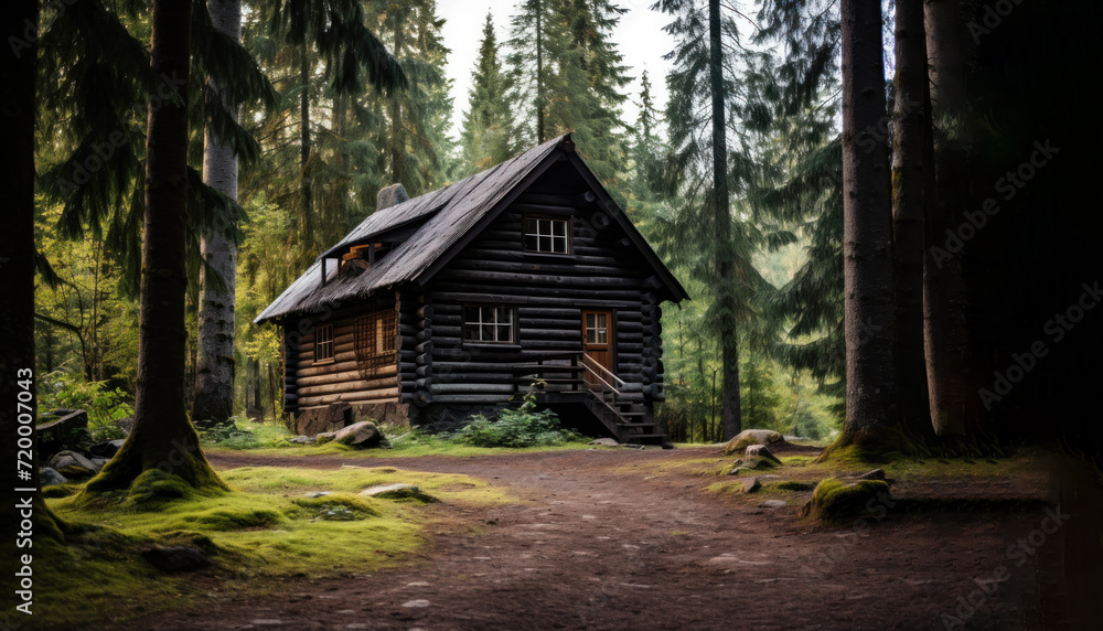 empty cabin on the forest at morning time empty cabin on the forest at morning time