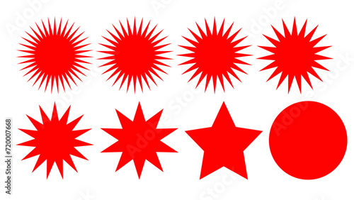 Iconos vectorizados de etiquetas para venta en rojo de venta, diseño o precio. Conjunto  Formas vectorizadas de estrella, círculos y explosión. photo