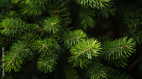 bright green pine needles set against dark, shadowy background
