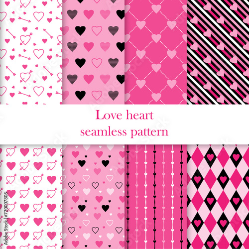 Love heart seamless pattern background. Design with heart pink and black color tone. vector.