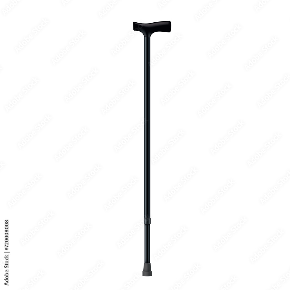 Walking stick black adjustable cane handle for elderly person and injury support realistic vector Walking stick black adjustable cane handle for elderly person and injury support realistic vector