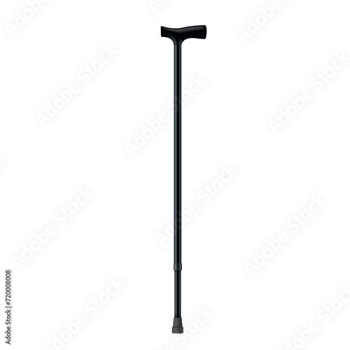 Walking stick black adjustable cane handle for elderly person and injury support realistic vector