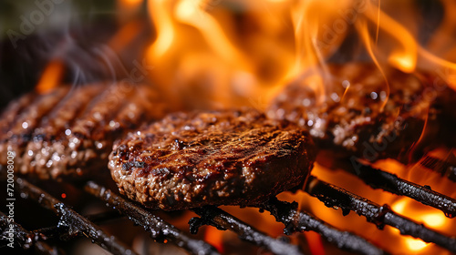 Wallpaper Mural Juicy beef hamburger patties sizzling over hot flames on the barbecue Torontodigital.ca