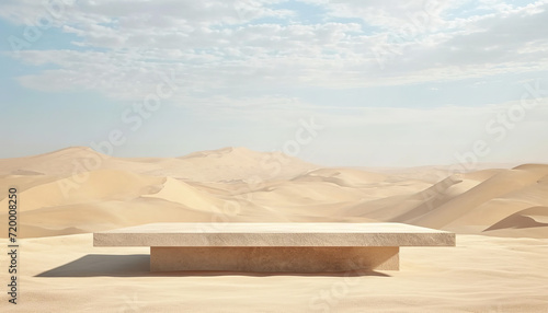 Podium in the desert, against the backdrop of dunes