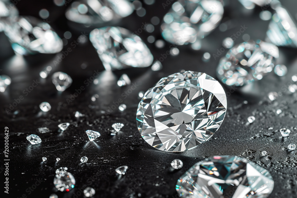 shining diamonds on a dark background close-up shining diamonds on a dark background close-up