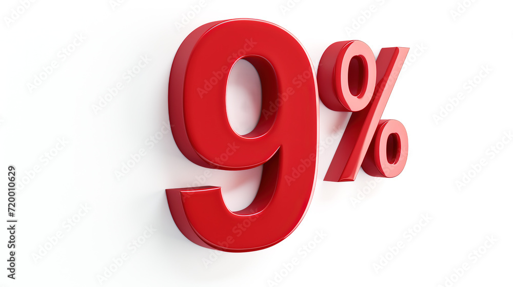 3d letter 9 in red color on white background 3d letter 9 in red color on white background