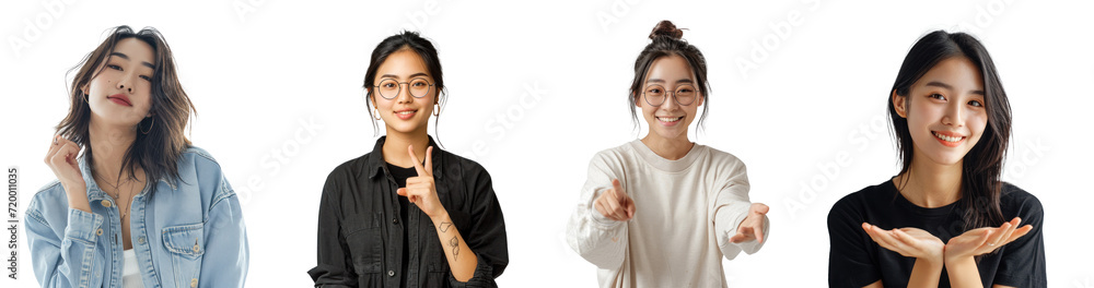 Set of Portrait of young woman happy smiling and posing, isolated on white background, png Set of Portrait of young woman happy smiling and posing, isolated on white background, png