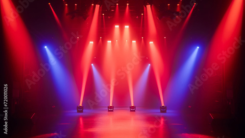 Vibrant red and blue stage lights set the scene for an exciting concert or live performance event.