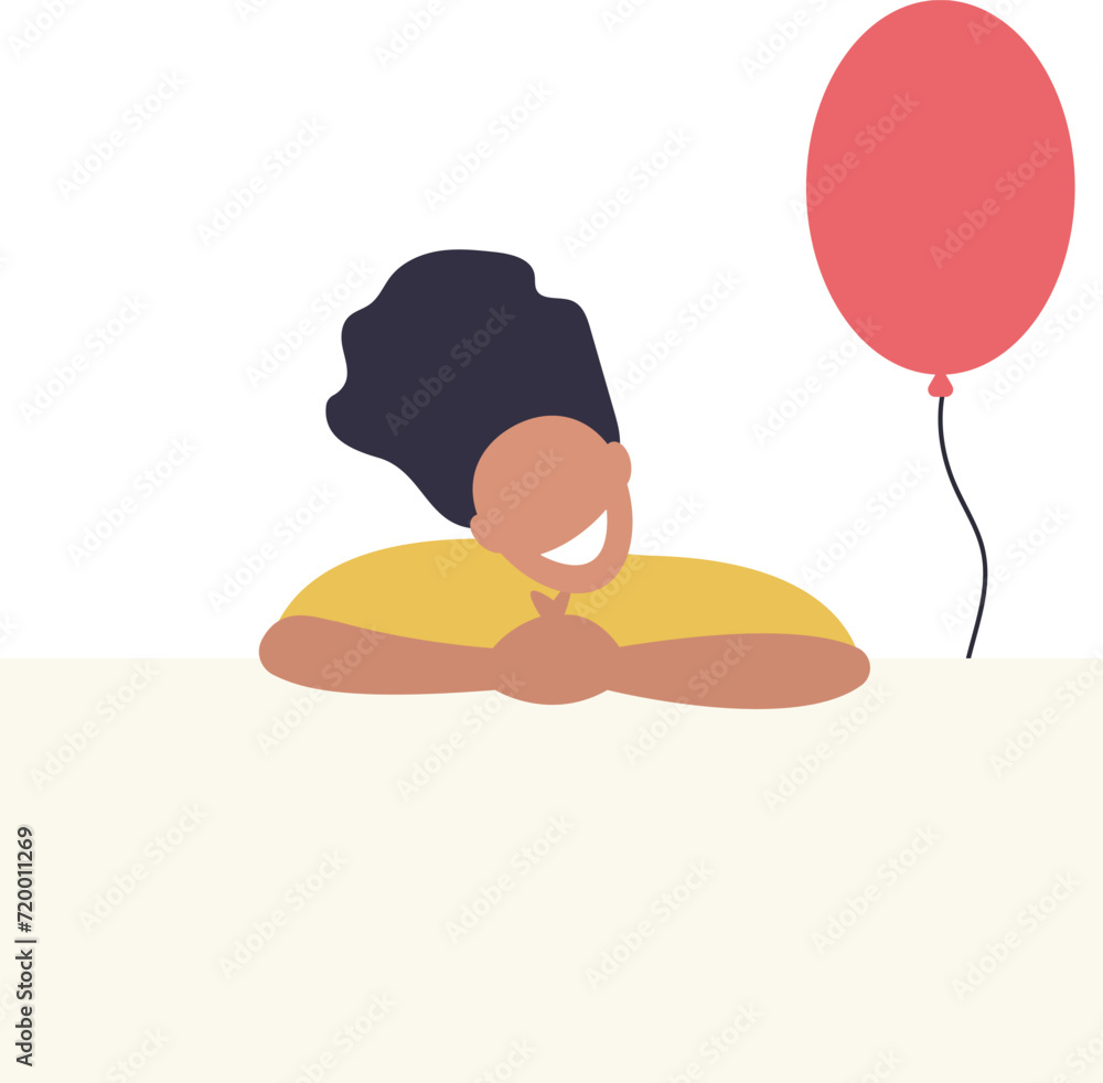 Happy woman at the blank poster. Advertising and message.flat vector illustration.