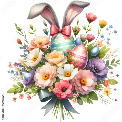 Easter Ears Bunny Flowers Eggs Clipart 