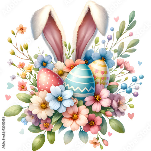 Easter Ears Bunny Flowers Eggs Clipart 