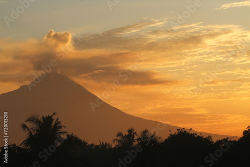 sunset over the Merapi mountains