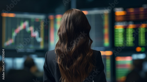 Picture of woman looking at stock market financial data 
