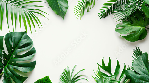 Summer tropical leaves with blank paper
