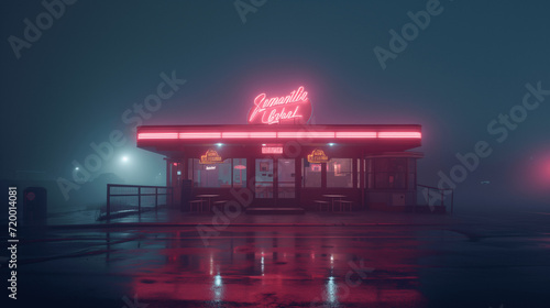 Neon-Lit Diner on a Foggy Night
