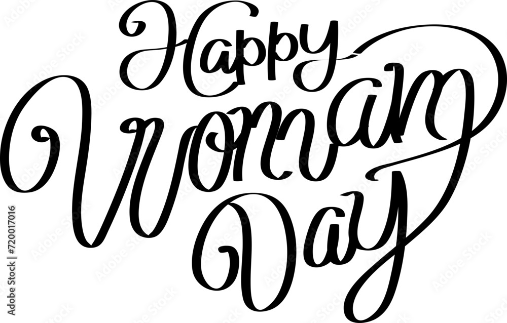 Handwritten brush lettering of Happy Womanday , Typography design, calligraphy illustration Handwritten brush lettering of Happy Womanday , Typography design, calligraphy illustration