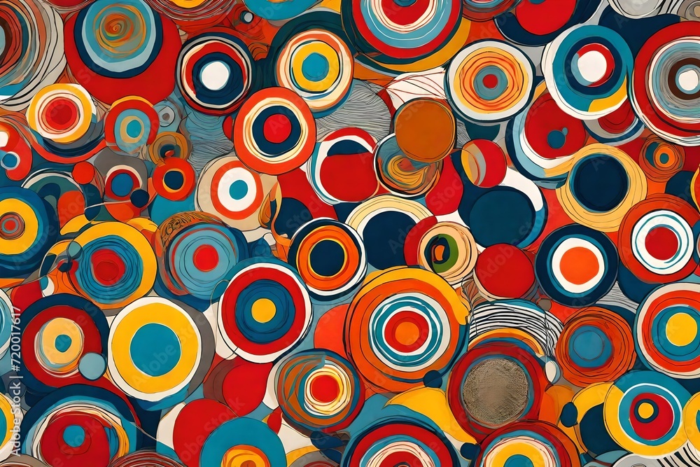Playful and sophisticated, an abstract masterpiece unfolds with circles in a seamless pattern, bathed in the lively brilliance of primary colors. Playful and sophisticated, an abstract masterpiece unfolds with circles in a seamless pattern, bathed in the lively brilliance of primary colors.
