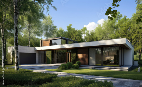 a beautiful modern house in 3d render