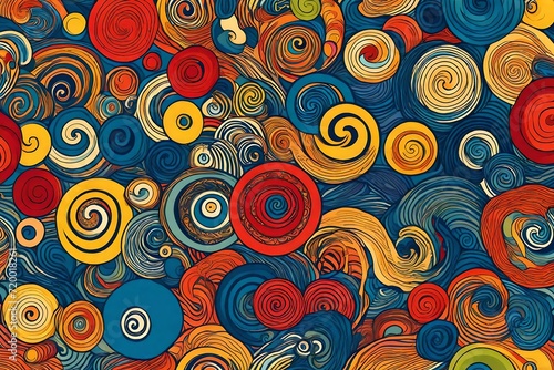 Whirls of creativity take shape in an illustration, featuring a seamless pattern adorned with organic shapes and the lively brilliance of primary colors.