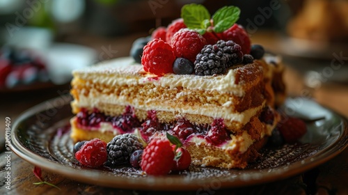 Wallpaper Mural Fruit cake layer dessert, beautifully garnished with various types of berry Torontodigital.ca