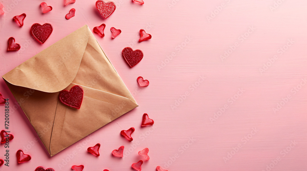 Valentines day banner design of envelope and hearts