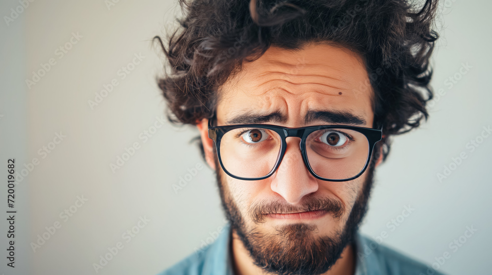Puzzled young man with quirky expression and glasses. Puzzled young man with quirky expression and glasses.