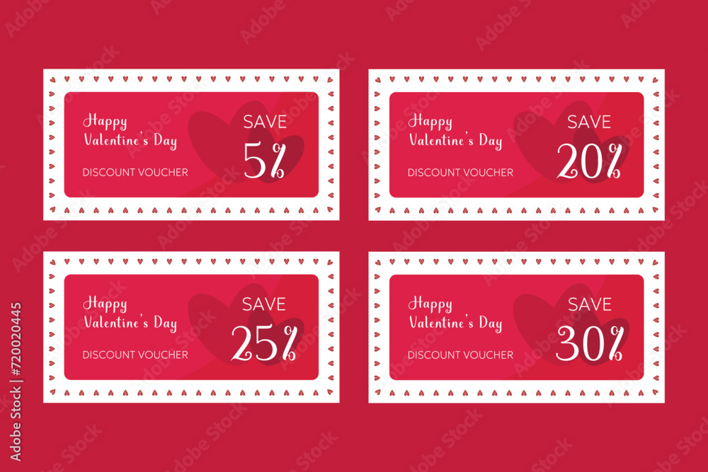 Set of Valentines Day vouchers with hearts Set of Valentines Day vouchers with hearts