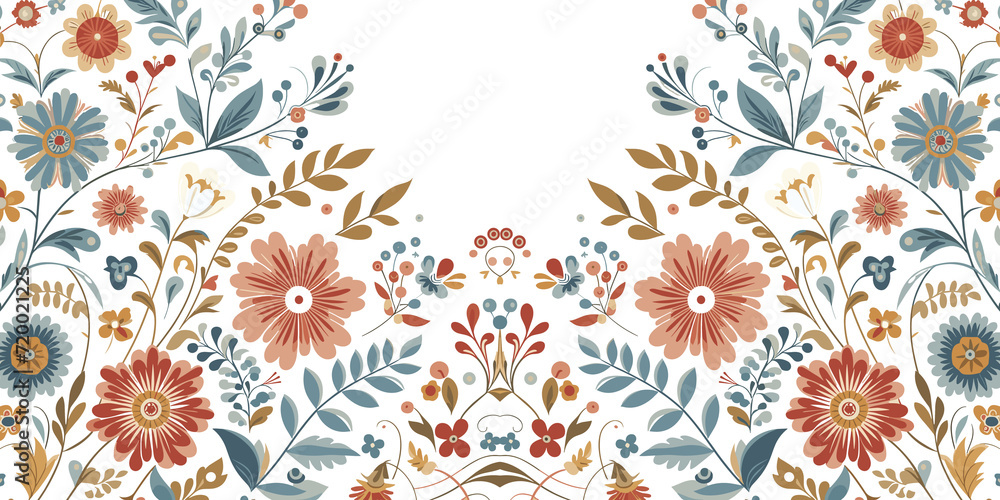 Obraz premium Seamless floral pattern with flowers and leaves, decorative fabric textile design, Vector illustration, generative ai