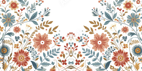 Seamless floral pattern with flowers and leaves  decorative fabric textile design  Vector illustration  generative ai