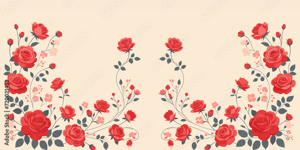 Floral background with red roses and leaves. floral vintage style wallpaper, Vector illustration, generative ai