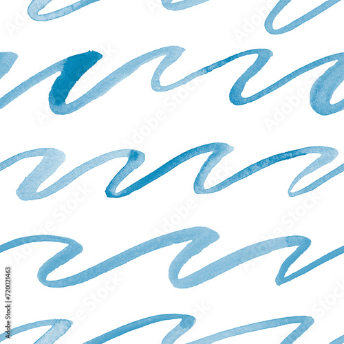 Seamless hand drawn pattern with watercolor waves
