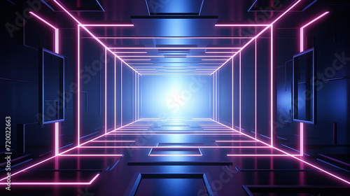abstract geometric background with neon rays and colorful lines. 3d render. 