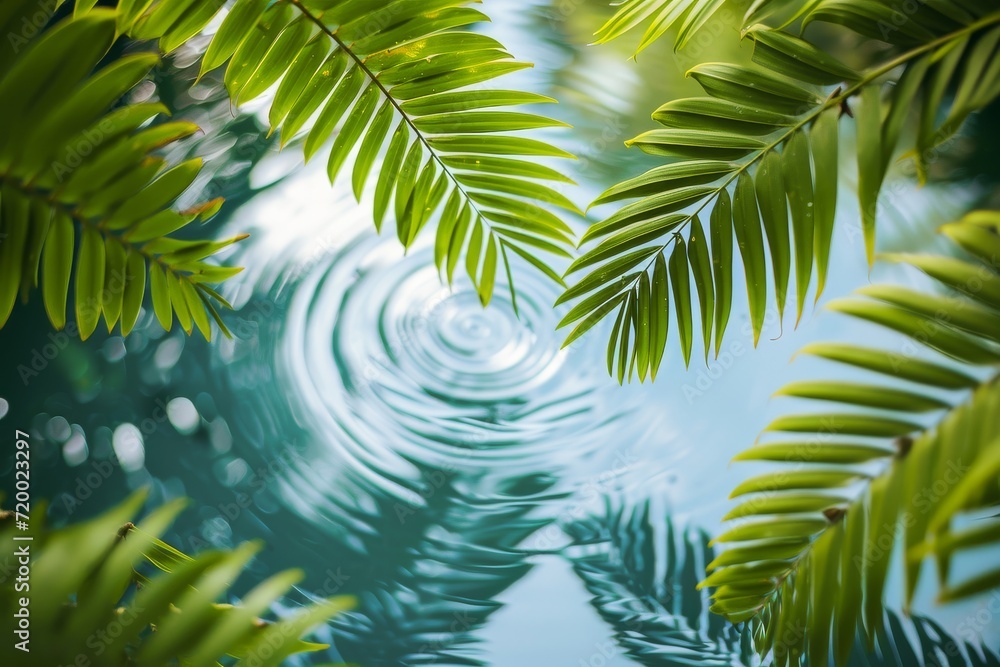 A serene image featuring green leaves over tranquil rippling water, perfect for themes of nature and peacefulness. A serene image featuring green leaves over tranquil rippling water, perfect for themes of nature and peacefulness.