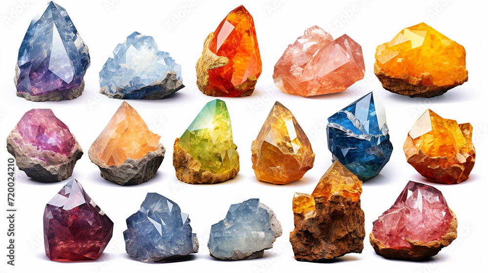 set of colorful crystals. collection of gem, geology, nugget, mineral .3d render set of colorful crystals. collection of gem, geology, nugget, mineral .3d render