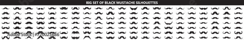 Big set of black mustache silhouette. Set of hipster mustache icon. Moustaches Big Collection Transparent Background	